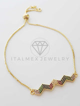 Pulsera Ajustable - 100340 - Diseño de ZigZag de CZ Color Oro Laminado 18K