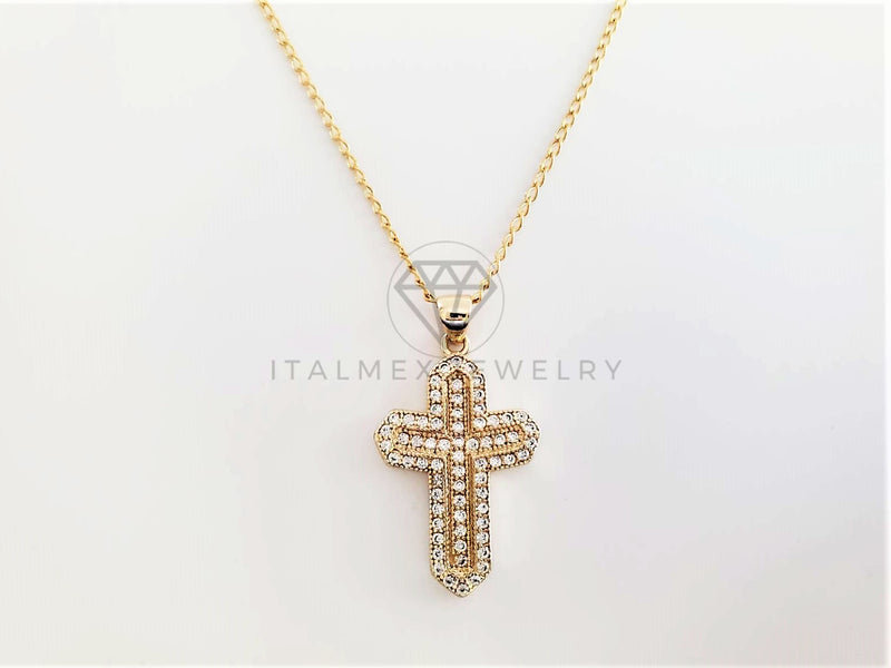 Dije Elegante - 103295 - Dije Cruz Micropave CZ Clara Tamaño Chico Oro Laminado 18K