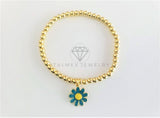 Pulsera de Lujo - 103118 - Diseño Bolitas con Girasol Azul Oro Laminado 18K