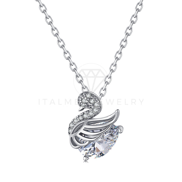 Collar de Lujo - 104123 - Estilo Cisne con Circonia Clara Plata Fina .925