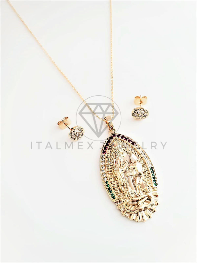 Juego de Lujo - 103031 - Diseño Virgen de Guadalupe CZ Clara Oro Laminado 18K