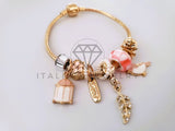 Pulsera Elegante - 104308 - Pulsera Estilo PDR Pájaro Enjaulado Rosa Oro Laminado 18K