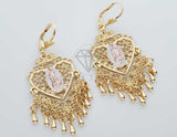 Arete de Lujo - 100279 - Arete Largo Filigrana Virgen 3 Oros Oro Laminado 18K