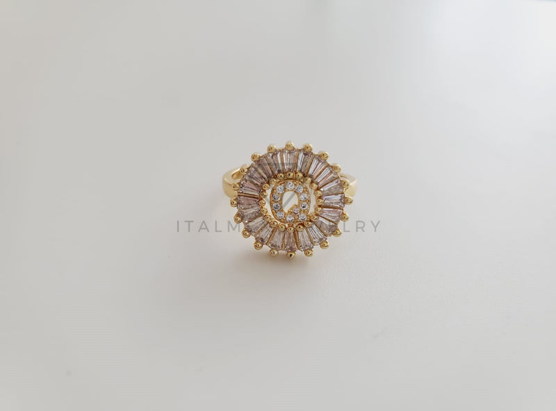 Anillo de Lujo - 102564 - Diseño Inicial "Q" con CZ Clara Oro Laminado 18K