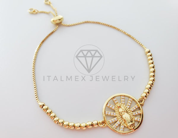 Pulsera Ajustable - 101306 - Diseño de Virgen de Guadalupe con CZ Oro Laminado 18K