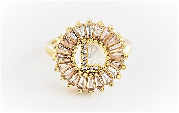 Anillo de Lujo - 102605 - Diseño Inicial "L" con CZ Clara Oro Laminado 18K