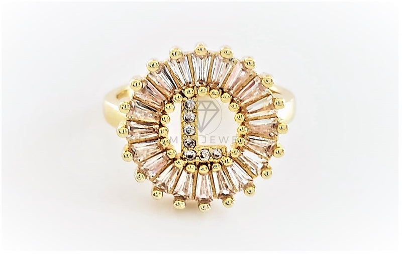 Anillo de Lujo - 102605 - Diseño Inicial "L" con CZ Clara Oro Laminado 18K