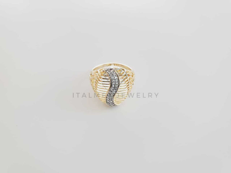 Anillo de Lujo - 102333 - Anillo Placa Bitono CZ Clara Oro Laminado 18K