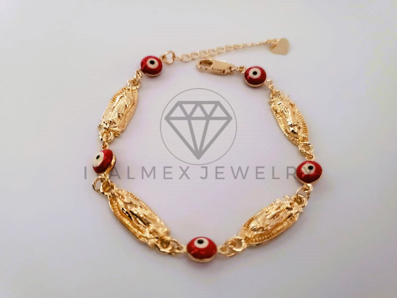 Pulsera Elegante - 104490 - Pulsera Virgen Guadalupe y Ojo Turco Rojo Oro Laminado 18K