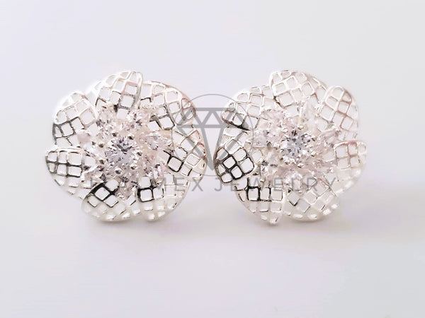Broquel de Lujo - 104664 - Diseño de Flor CZ Clara Plata .925