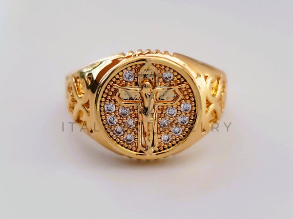 Anillo Dama de Lujo - 104587 - Diseño Cristo CZ Clara Oro Laminado 18K