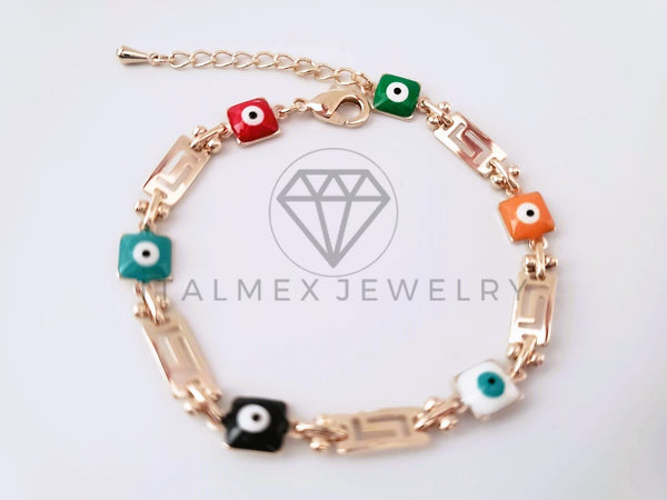 Pulsera de Lujo - 104697 - Diseño Ojo Turco Colores y Grecas - Oro Laminado 18K