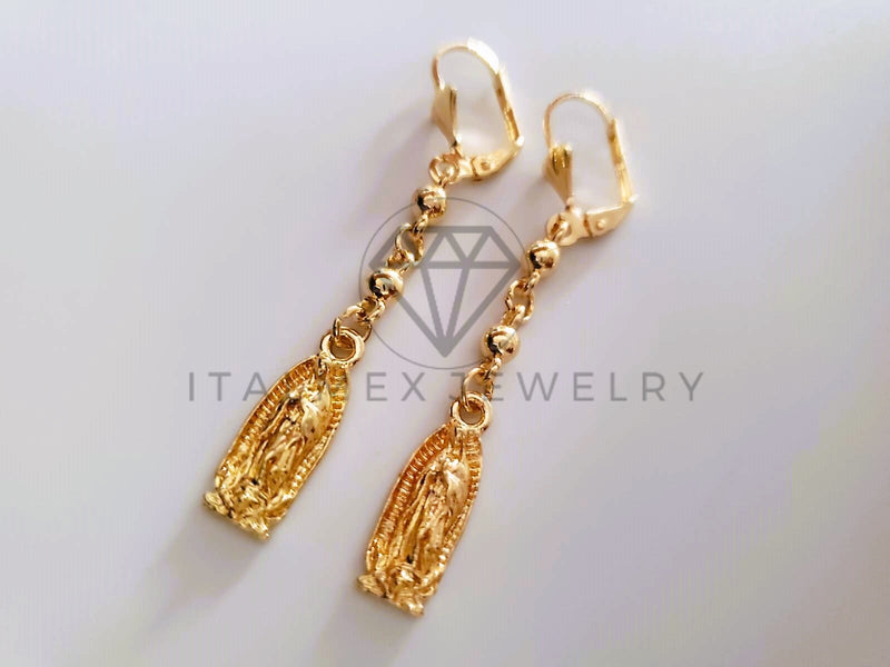 Arete de Lujo - 104535 - Arete Bola Lisa y Virgen Oro Laminado 18K