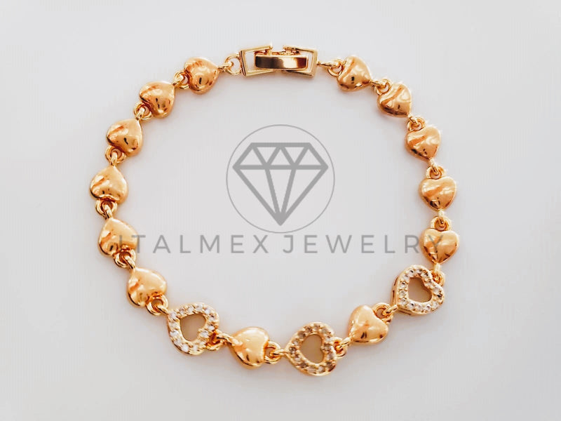 Pulsera Elegante - 104584 - Diseño Corazones CZ Clara Oro Laminado 18K