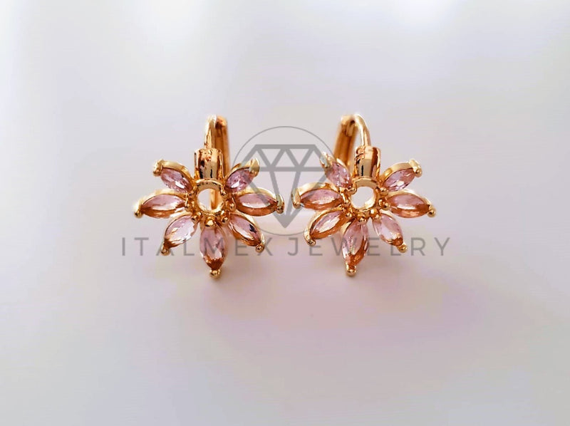 Arete de Lujo - 104625 - Huggie Flor CZ Rosa Oro Laminado 18K