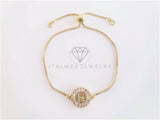 Pulsera Ajustable - 102634 - Diseño de Inicial "H" CZ Clara Oro Laminado 18K