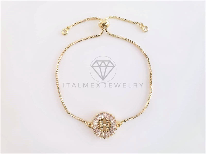 Pulsera Ajustable - 102634 - Diseño de Inicial "H" CZ Clara Oro Laminado 18K