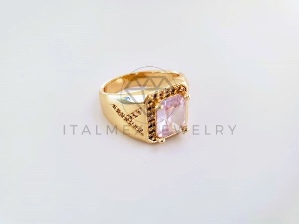 Anillo Caballero de Lujo - 103921 - Diseño Cuadrado CZ Clara Oro Laminado 18K