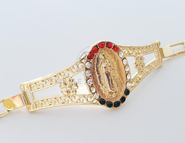 Esclava de Lujo - 101038 - Diseño Virgen de Guadalupe con CZ Tricolor Oro Laminado 18K