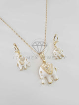 Juego de Lujo - 102393 - Diseño de Elefante CZ Clara Oro Laminado 18K