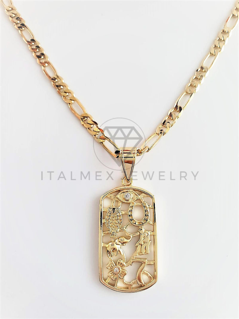 Dije Elegante - 102760 - Placa de las 7 Potencias Tamaño Chico Oro Laminado 18K