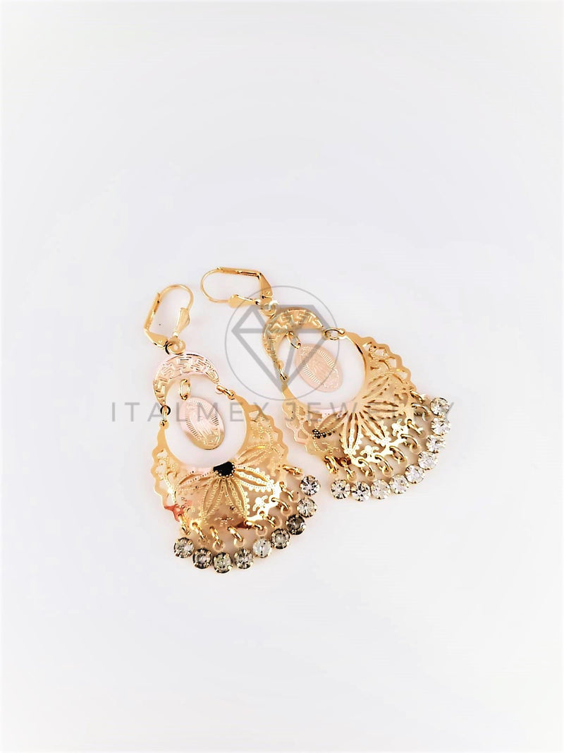 Arete de Lujo - 103099 - Arete Filigrana Virgen de Guadalupe CZ Clara Oro Laminado 18K