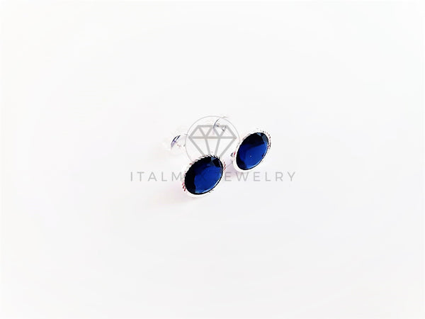 Broquel de Lujo - 102965 - Bisel Diamantado Redondo CZ Azul 8mm Plata .925