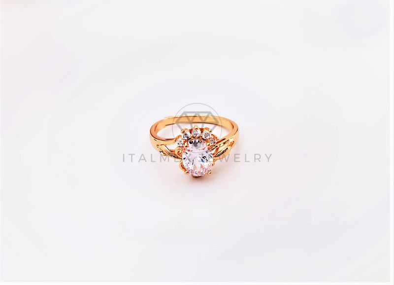 Anillo Dama de Lujo -103318 - Diseño Floral con CZ Oval Clara Oro Laminado 18K