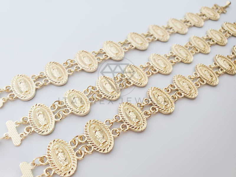 Pulsera de Lujo - 100186 - Diseño de Monedas de la Virgen Dorada Oro Laminado 18K