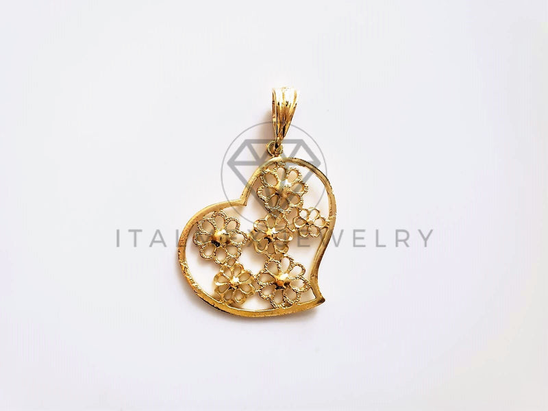 Dije Elegante - 104201 - Dije de Corazón Laser con Flores Oro Laminado 18K