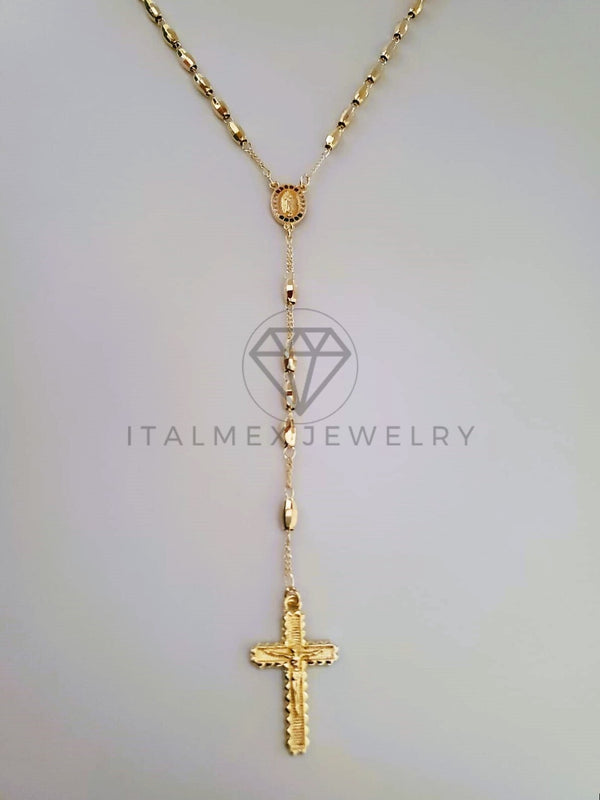 Rosario de Lujo - 104237 - Bola Diamantada con Medalla Virgen y Circonia Oro Laminado 18K