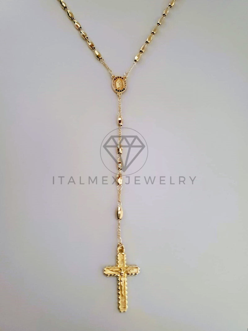 Rosario de Lujo - 104237 - Bola Diamantada con Medalla Virgen y Circonia Oro Laminado 18K