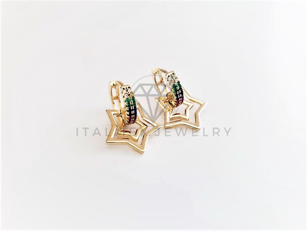 Arete de Lujo - 103017 - Diseño de Estrellas CZ Colores Oro Laminado 18K