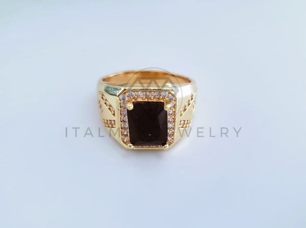 Anillo Caballero de Lujo - 103923 - Diseño Cuadrado CZ Negra Oro Laminado 18K