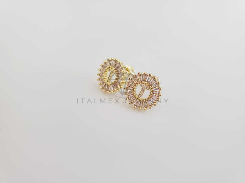 Broquel de Lujo - 102576 - Diseño de Inicial "T" CZ Clara Oro Laminado 18K