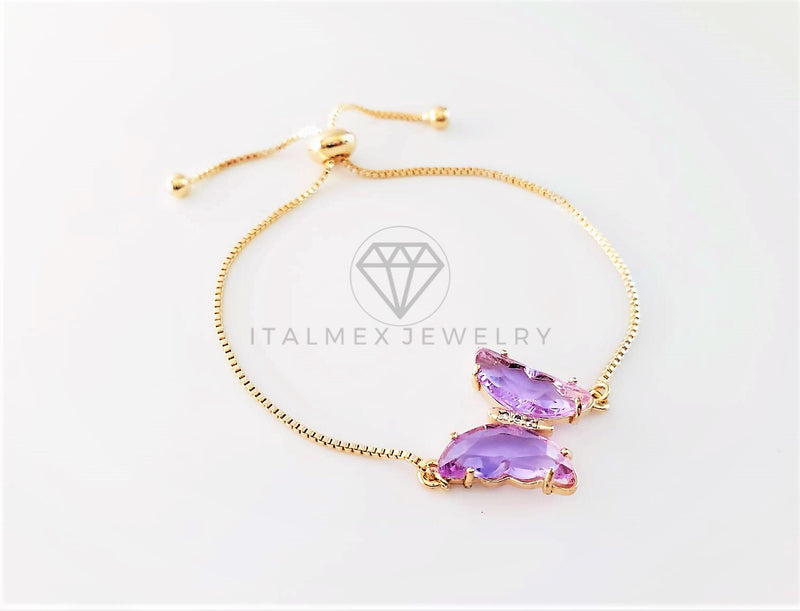 Pulsera de Lujo - 103196 - Diseño Ajustable con Mariposa CZ Morada Clara Oro Laminado 18K