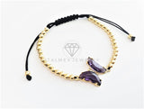 Pulsera de Lujo - 103184 - Diseño Bolitas con Mariposa CZ Morado Oro Laminado 18K