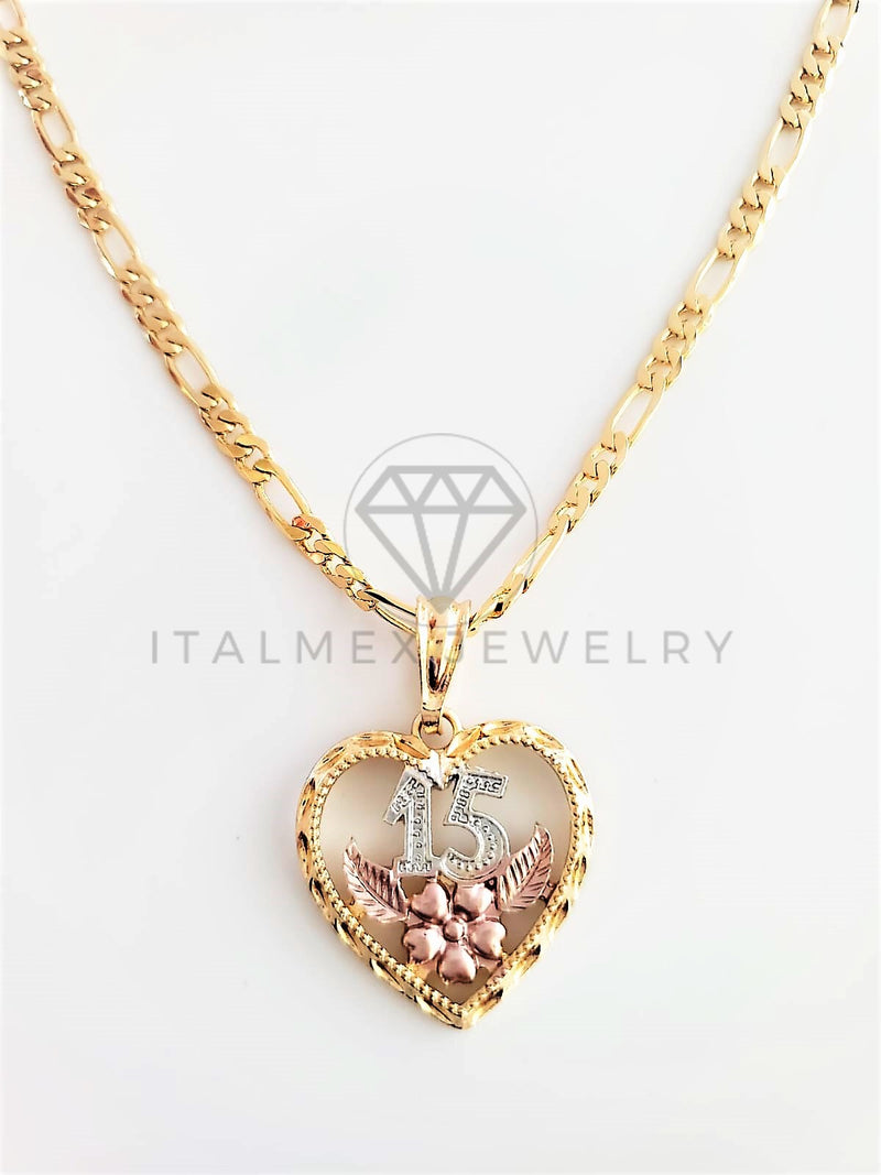 Dije Elegante - 102767 - Dije Corazón 15 Años Tamaño Chico Oro Laminado 18K