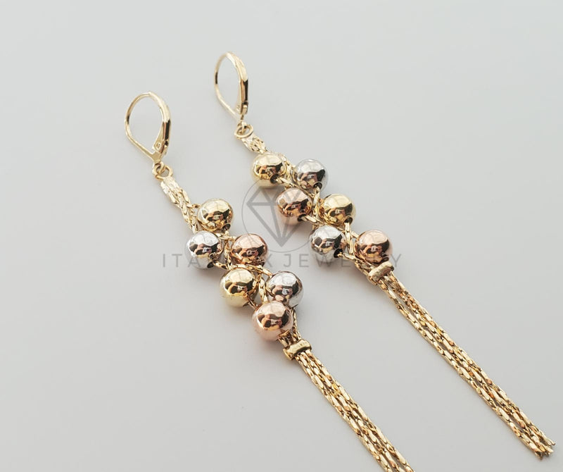 Arete de Lujo - 101136 - Arete Largo diseño Bolitas Oro Brasileño 18K