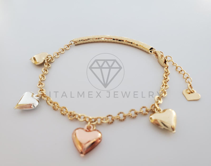 Pulsera Elegante - 100238 - Diseño Cadena Diamantada Corazón 3 Oros Oro Laminado 18K