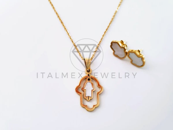 Juego de Lujo - 103955 - Diseño Mano Hamsa Perla Madre Oro Laminado 18K