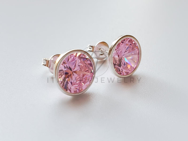 Broquel de Lujo - 101729 - Bisel Redondo CZ Rosa 8mm Plata .925