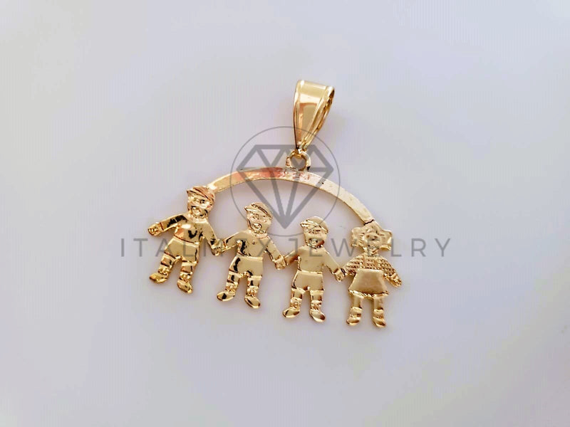 Dije Elegante - 104339 - Dije 1 Niña y 3 Niños Tamaño Chico Oro Laminado 18K
