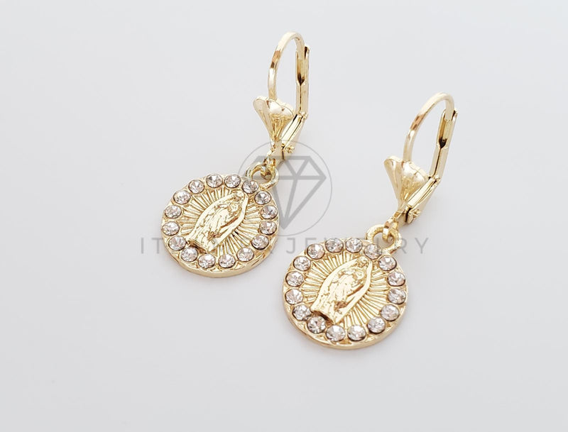 Arete Elegante - 100761 - Diseño de Virgen con CZ Clara Oro Laminado 18K