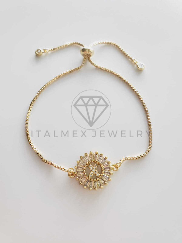 Pulsera Ajustable - 102558 - Diseño de Inicial "X" CZ Clara Oro Laminado 18K