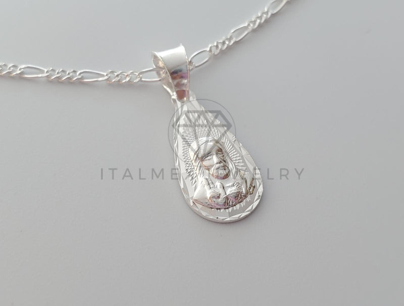 Dije Religioso - 101948 - Medalla Diamantada Gota Sagrado Corazón Plata Fina .925