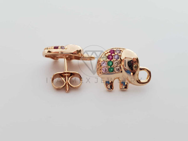 Broquel de Lujo - 101265 - Diseño de Elefante CZ Color Oro Laminado 18K