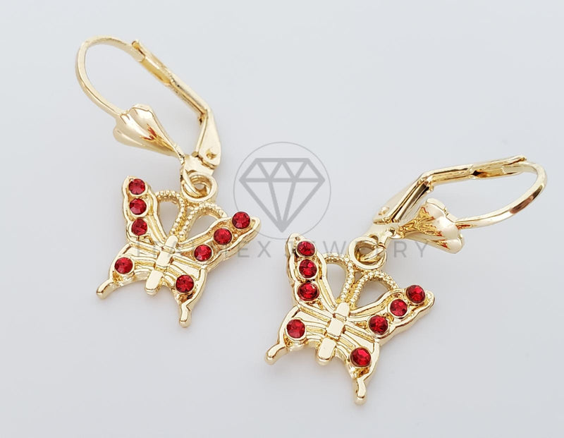 Arete Elegante - 100707 - Diseño de Mariposa con CZ Roja Oro Laminado 18K