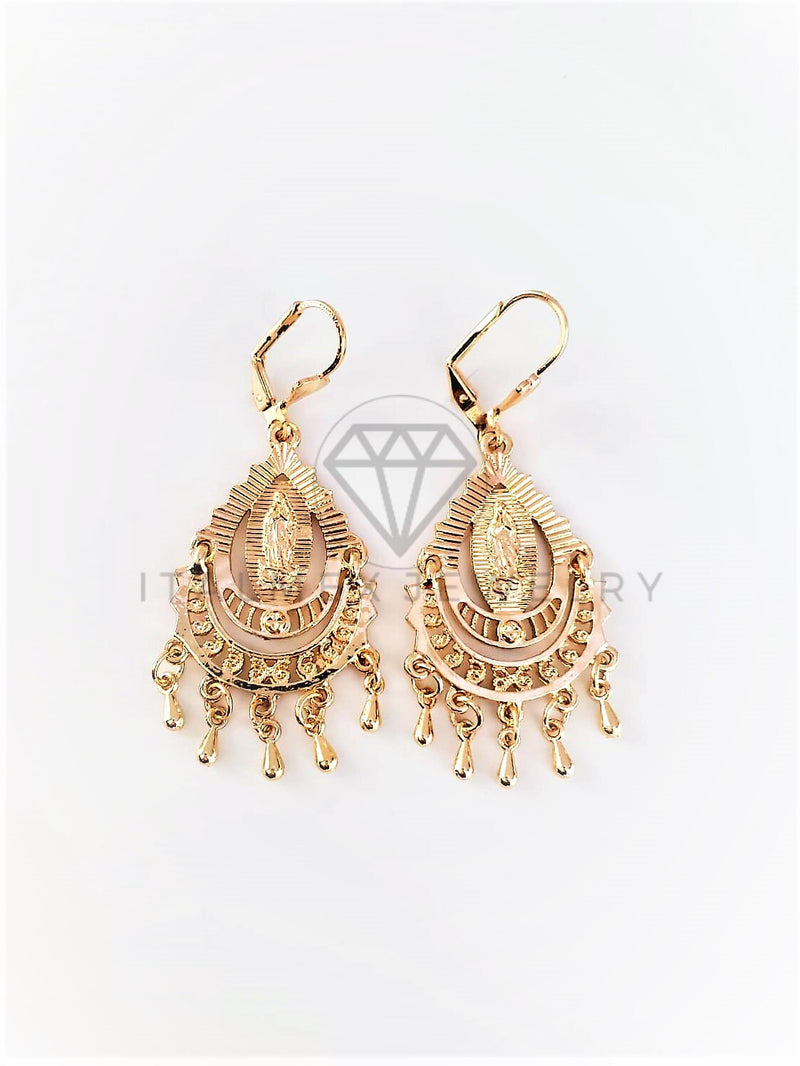 Arete de Lujo - 103098 - Arete Filigrana Virgen de Guadalupe Oro Laminado 18K