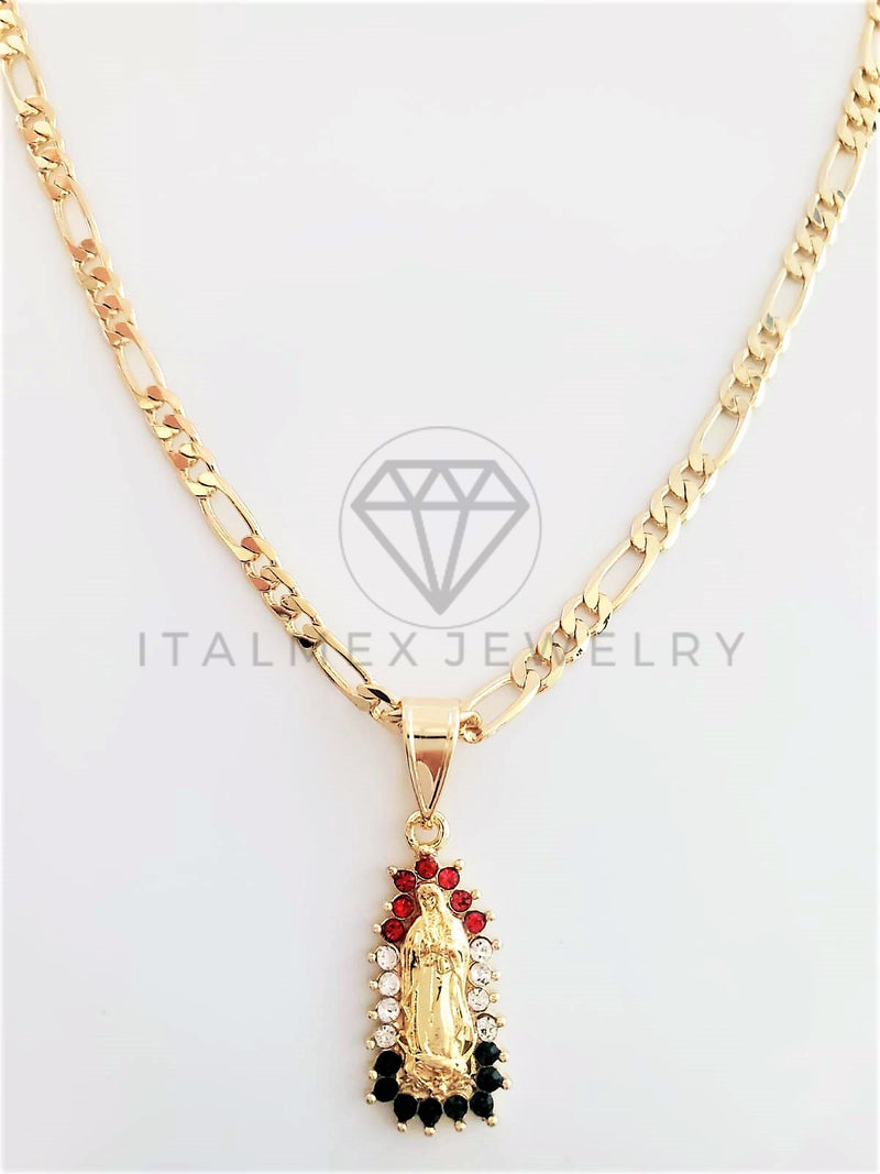 Dije Elegante - 102785 - Dije Virgen de Guadalupe CZ Tricolor Tamaño Chico Oro Laminado 18K